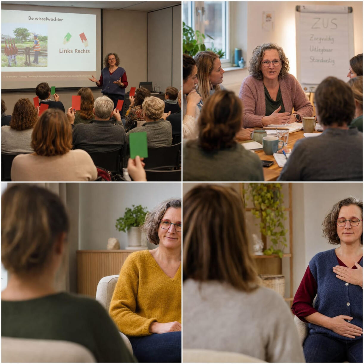 Ils tijdens een training, tijdens de coaching van een team, tijdens een individuele coaching en tijdens een lichaamsoefening bij een grondingssessie